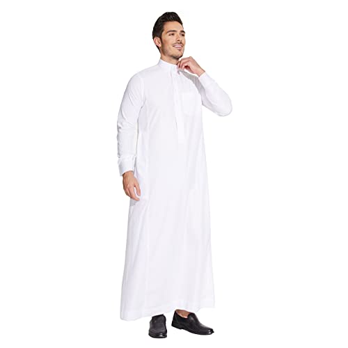 Saudi Style Arabic Thobe Men’s Arab Robe Men’s Muslim Clothes Ramadan Middle East Ethnic Clothes Cuff Sleeve Size 58 - size: Small