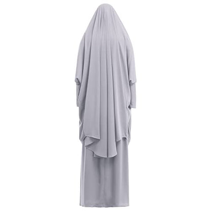 Prayer Clothes for Muslim Women Islamic Abaya Suit Maxi Skirt + Khimar Hijab 2pcss Burka Jilbab Kaftan - color: Grey