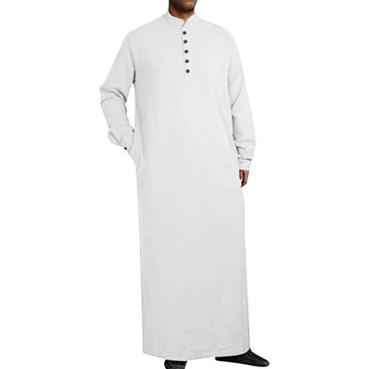 Men’s Muslim Islamic Thobe Robe Kaftan Long Sleeve Jubba Arabic Saudi Style Embroidered Formal Gown A11 - color: White, size: XX-Large