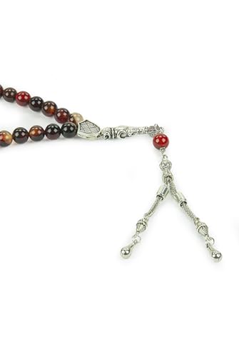 Ihvan Online, 33 Bead Brown Agate Stone Islamic Prayer Beads, Round, 8mm, Tasbih - color: Agate Stone - Brown, size: 8mm ( 33 Beads )
