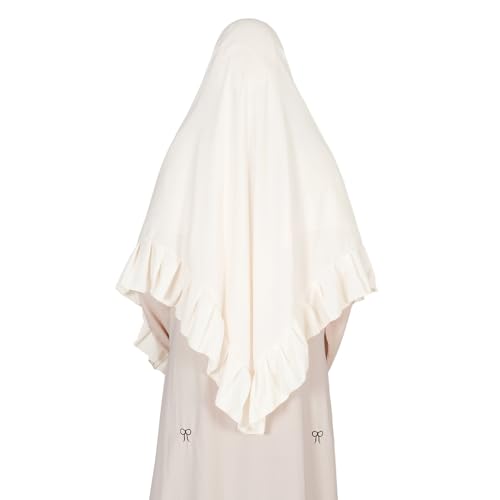 Prayer Hijab for Women Muslim Cotton Blend Lightweight Ruffled Square Scarf - color: Beige
