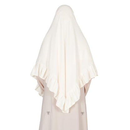 Prayer Hijab for Women Muslim Cotton Blend Lightweight Ruffled Square Scarf - color: Beige