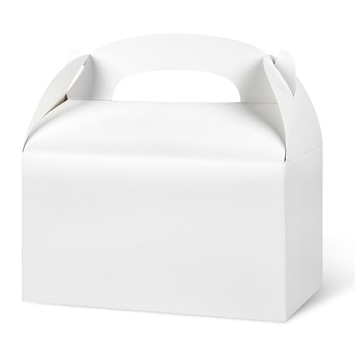 DjinnGlory 36 Pack White Party Favor Treat Boxes with Handle, DIY Paper Boxes for Baby Shower, Birthday, All Occasion, Small Gable Boxes for Small Business 6.18 x 3.58 x 3.38 Inches - color: White
