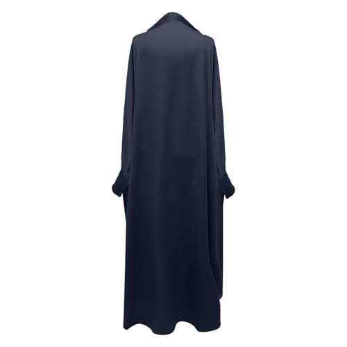 Solid Muslim Dress with Hijab for Girl Abaya Islamic Dubai Prayer Clothes Set Kids Kaftan Jilbab Dresses Burqa Outfit - color: Navy, size: 12-13 Years