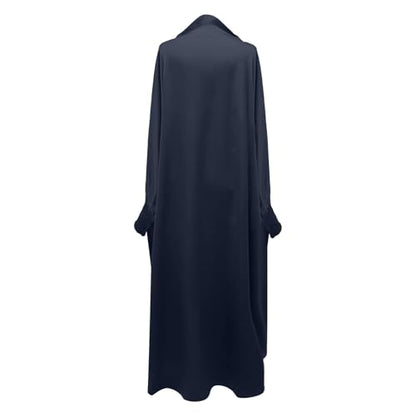 Solid Muslim Dress with Hijab for Girl Abaya Islamic Dubai Prayer Clothes Set Kids Kaftan Jilbab Dresses Burqa Outfit - color: Navy, size: 12-13 Years