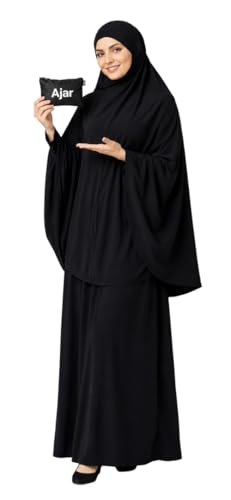 Ajar Portable Prayer Outfit for Muslim Women – Pocket Size Travel Prayer Dress, Islamic Prayer Clothes, Compact Abaya Dress - color: Black