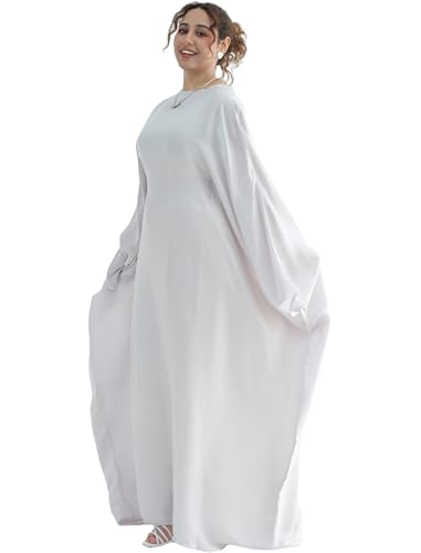 Dubai Bat Sleeve Dress Shiny Robe for Women Muslim 1pc Abaya Eid Prayer Clothes Soft Dubai Travel Party Dress Maxi Abaya - color: Silver Greya, size: Large