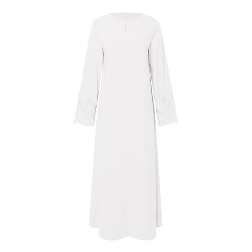 Prayer Clothes for Muslim Women Long Sleeve One-Piece Islamic Prayer Dress O Neck Slim Fit Islamic Evening Gown - color: White, size: Medium