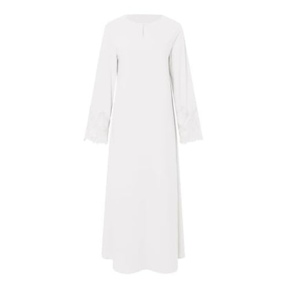 Prayer Clothes for Muslim Women Long Sleeve One-Piece Islamic Prayer Dress O Neck Slim Fit Islamic Evening Gown - color: White, size: Medium