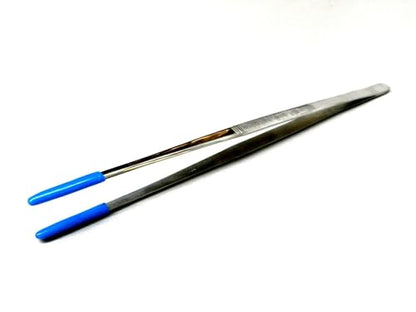 12 Inch Tweezer with PVC Rubber Tips Coated Straight Flat Tip Stainless Steel Forceps Steam Ultrasonic Cleaning Tweezer | Non-Marring | Good Grip | Jewelry | Hobby Crafts Industrial Electronic By JTS