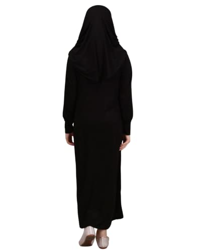 Prien Kids Prayer Dress Muslim Clothes for Girls Long Sleeve Abaya with Hijab Two Piece Maxi Islamic Set Scarf Kaftan Jilbab - color: Black