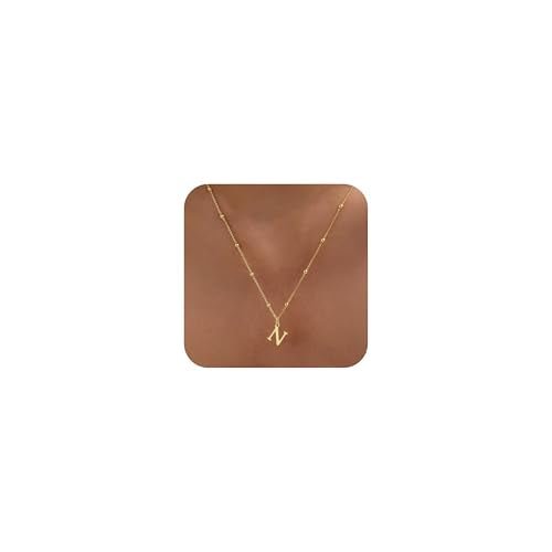 Initial Necklaces for Women Dainty 14k Gold Plated A-Z Letter Pendant Name Necklaces Cute Charm Choker Fashion Accessories Non Tarnish Trendy Jewelry Gift - color: Gold, style: N