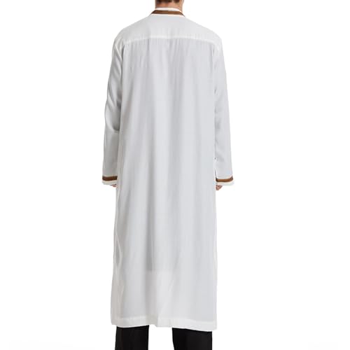 Thobe for Men Abaya Islamic Clothing Loose Long Sleeve Muslim Kaftan Open Front Dubai Arabic Robe Prayer Costume - color: White, size: Medium