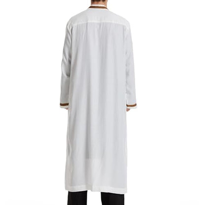 Thobe for Men Abaya Islamic Clothing Loose Long Sleeve Muslim Kaftan Open Front Dubai Arabic Robe Prayer Costume - color: White, size: Medium