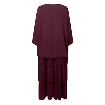 Prayer Clothes for Muslim Women One-Piece Long Sleeve Islamic Prayer Dress O Neck Slim Fit Maxi Dress Dress - color: Wine, size: XX-Large