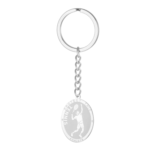 Dreamtimes St. Sebastian Medal Keychain for Men Women Stainless Steel Religious Saint Patron of Athletes Catholic Keychain - style: Tennis-s