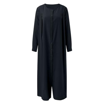 Muslim Dresses for Women Long Sleeve Muslim Prayer Dress Loose Button Down Tunic Flowy Maxi Dress Summer Clothes - color: Blue, size: XX-Large