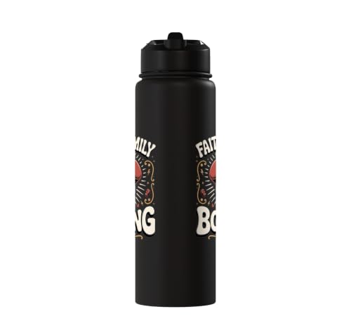 Faith Family Boxing Boxer Fighter Combat Sport Stainless Steel Insulated Water Bottle - color: Black