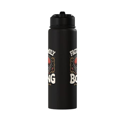Faith Family Boxing Boxer Fighter Combat Sport Stainless Steel Insulated Water Bottle - color: Black