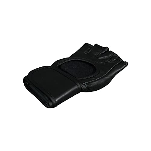 Flight MMA Fight Gloves, Leather Sparring Gloves for MMA & Grappling, Adjustable Wrist Band, Open Palms - color: Black, size: Large