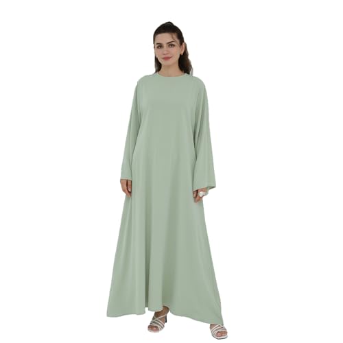 Women Abaya Dress with Belt Muslim Bell Sleeve Robe Islamic Prayer Jilbab | with Belt, A-line Skirt, Bell Sleeve - color: Light Green, size: Medium