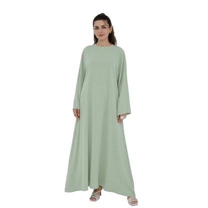 Women Abaya Dress with Belt Muslim Bell Sleeve Robe Islamic Prayer Jilbab | with Belt, A-line Skirt, Bell Sleeve - color: Light Green, size: Medium