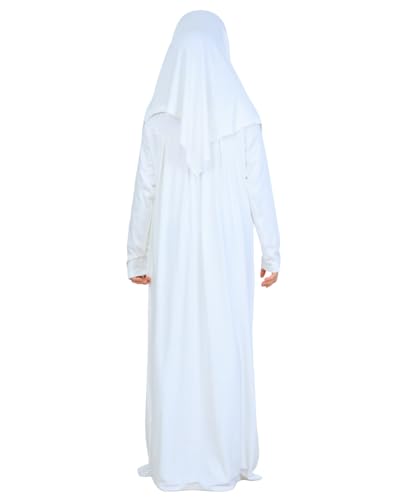 Prien Kids Muslim Prayer Dress With Hijab & Pouch, Soft Viscose Abaya For Girls, Islamic Clothes, Robe For Eid, Ramadan - color: Cream