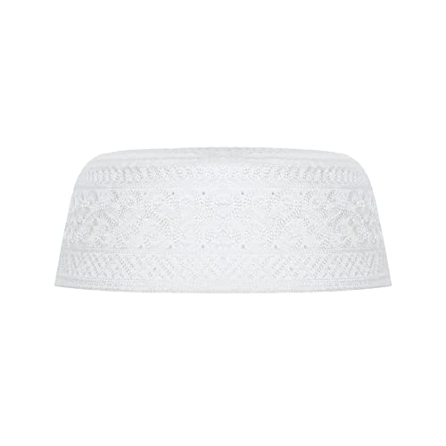 Mens Muslim Hat Islamic Prayer Cap, Muslim Eid Prayer Embroidered Kufi Fat Ramadan Mosque Arab Indian Prayer Cap - color: White