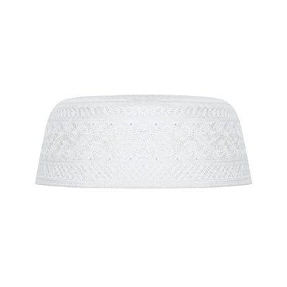 Mens Muslim Hat Islamic Prayer Cap, Muslim Eid Prayer Embroidered Kufi Fat Ramadan Mosque Arab Indian Prayer Cap - color: White