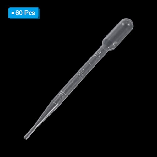 PATIKIL 3ml Pipettes Dropper, 60pcs Plastic Pipettes Disposable Pipette Transfer Pipette Calibrated Plastic Eye Dropper with Scale for Science Laboratory Resin DIY Crafts Art Makeup Oils - size: 3ml