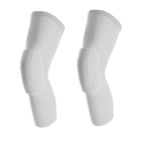 SUJAYU Basketball Knee Pads Knee Sleeves, 2 Pack Honeycomb Anti Collision Leg Compression Sleeves, Compression Knee Pads for Wrestling Football Volleyball Baseball (Medium, White) - color: White, size: Medium