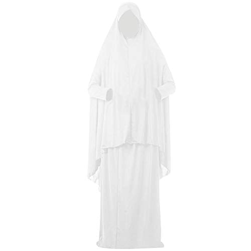 여성용 투피스 무슬림 기도 드레스 히잡 스카프 이슬람 아바야 전체 길이 드레스 - color: 화이트., size: Medium