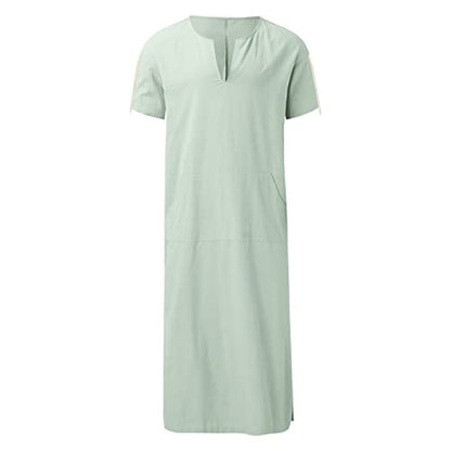 Mens Muslin Robe Full Length Long Sleeve Tops V Neck Kaftan Lightweight Pullover Thobe Comfy Nightshirts - color: A02 Green, size: 4X-Large