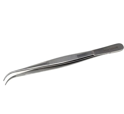 Lab Tweezers High Precision Forceps, 6" (15.2 cm), Fine Strong Curved Point tweezers, Stainless Steel - size: 6 Inch