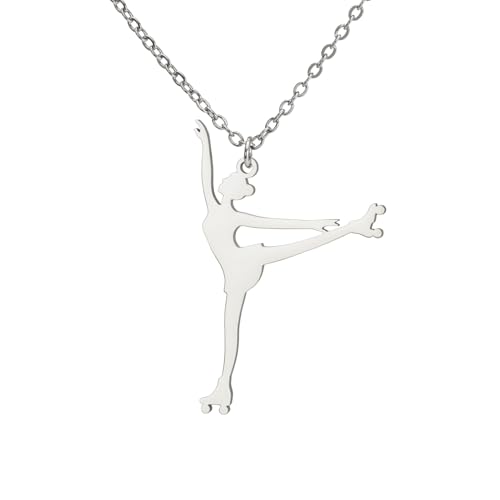 Dreamtimes Ice Skater Necklace Skating Charm Sports Pendant Necklace Ice Skating Sport Pendant Necklace Inspirational Jewelry for Women Skate Lover - color: Silver-1