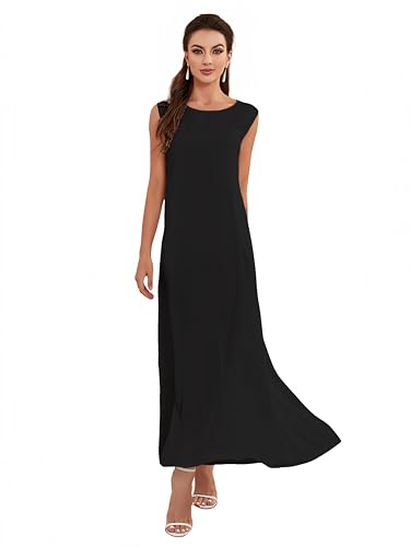 Modest Sleeveless Inner Dress for Abaya Muslim Women Maxi Long Slip Under Dress Prayer Islamic Dubai TurkeyJilbab Clothing - color: Black, size: Large