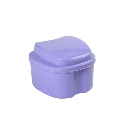 Denture Case, Denture Box with Strainer, Night Cleaner Denture Bath Box for Retainer, Mouthguard, False Teeth, and Denture Cleaning (Purple) - color: Purple