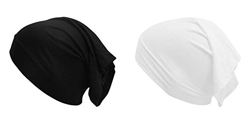 Haute Hijab TheHijabStore.com Women's Stretch Under Scarf Convenient Bonnet Jersey Cap Head Wrap - Tube Hat Opens on 2 Ends - color: 2-pack White-black