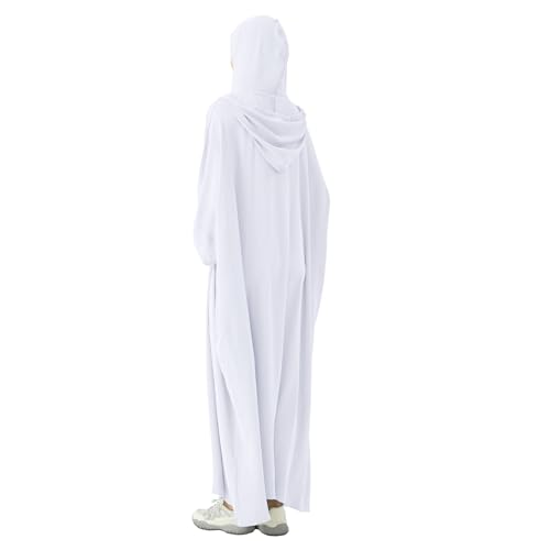 Abaya Muslim Dress Women Prayer Dress Long Sleeve Hooded Loose Maxi Dress Arabian Dubai Islamic Clothes - color: White