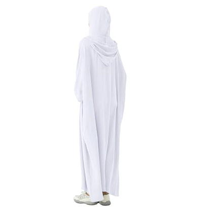 Abaya Muslim Dress Women Prayer Dress Long Sleeve Hooded Loose Maxi Dress Arabian Dubai Islamic Clothes - color: White