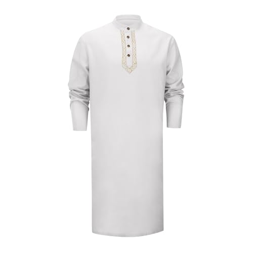 Men Islamic Caftan Thobe Big and Tall Breathable Prayer Clothes Saudi Arabic for Eid Home Casual Wear - color: White, size: XX-Large