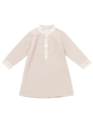 IWEMEK 2PCS Baby 1st Ramadan Outfit Muslim Clothes for Baby Boys Thobe Eid Robe Pants Set Toddler Kaftan Islamic Prayer Abaya - color: Apricot + White, size: 6-12 Months