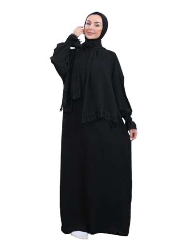 Elegant One-Piece Abaya and Prayer Dress Crepe Solid Color | Lightweight and Comfortable | Hijab Abaya Suit - color: Black, size: 2