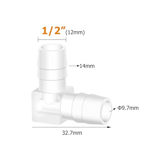 Quickun 1/2" Hose Barb 90 Degree Elbow L Fitting, Plastic 2 Way Equal Barbed Joint Splicer Mender Union Adapter Hose Fitting (Pack of 7) - size: 1/2" (7Pcs)