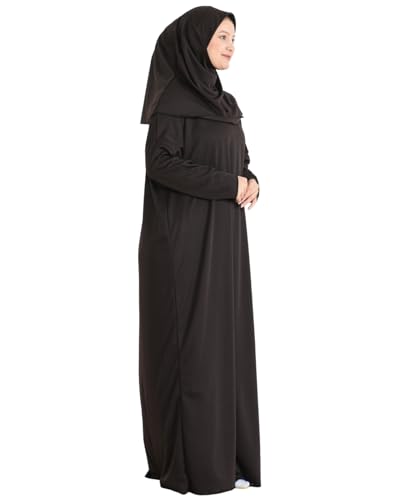 Women Prayer Clothes with Hijab Muslim Outfits Long Robe Abaya Turkish Islamic Dresses Dubai Kaftan with Rosary - color: Brown