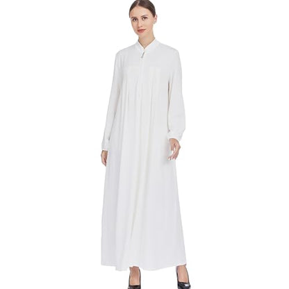 Women Muslim Casual Dress Islamic Maxi Robe Chest Zipper Abaya 1PC Soft Muslim Abaya Eid Kaftan Robe Classic Dress - color: Whitea, size: Large
