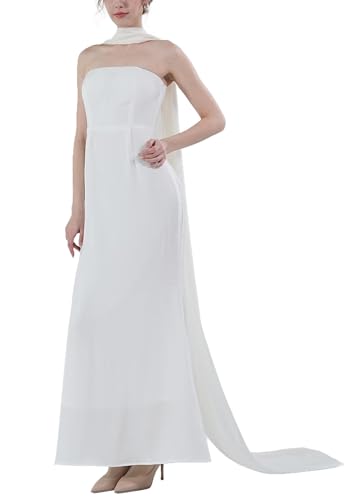 Women's 157 Inch Long Chiffon Neck Scarf Chiffon Veil Scarf Shawl Wrap for Wedding Bridal Evening Bridesmaid Dresses - color: Beige