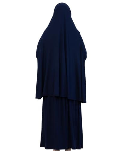 Prien Soft Prayer Dress For Women, Muslim Abaya Hijab Set, Long Turkish Cotton Praying Outfit, Islamic Clothes For Ramadan - color: Navy Blue
