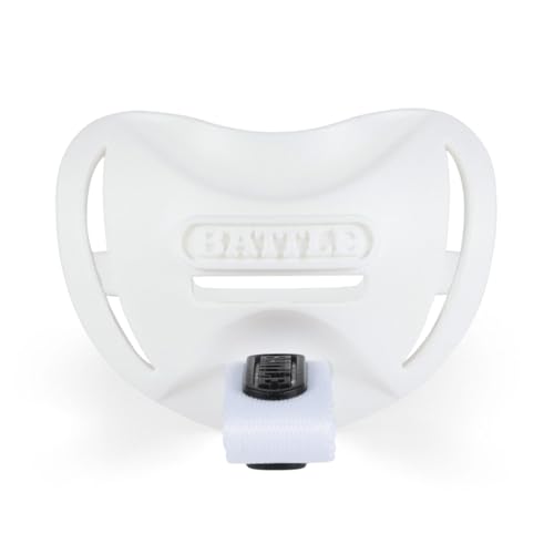 Battle Sports Speedtab F7 Football Mouthguard, White | No-boil design ready to use out of the package, Braces compatible, Pull tab finger strap for quick removal, Secure fit - color: White