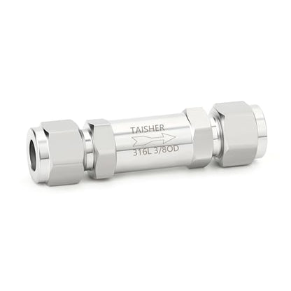 1PCS 316L Stainless Steel 3/8" Tube OD Check Valve,Backflow Prevention,One Way Non-Return Check Valves - size: 3/8" Tube OD (No Silver)